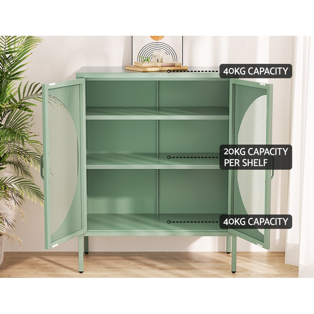 Metal Locker Crescent Sideboard Cabinet - Mint Green - Homecoze
