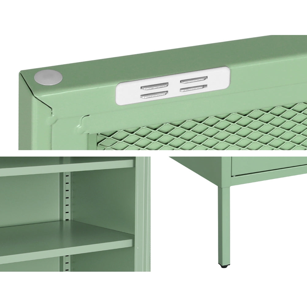 Metal Locker Crescent Sideboard Cabinet - Mint Green - Homecoze