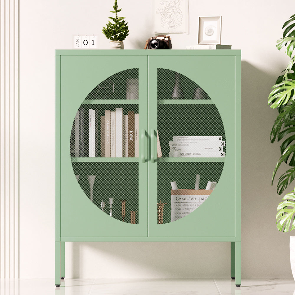 Metal Locker Crescent Sideboard Cabinet - Mint Green - Homecoze