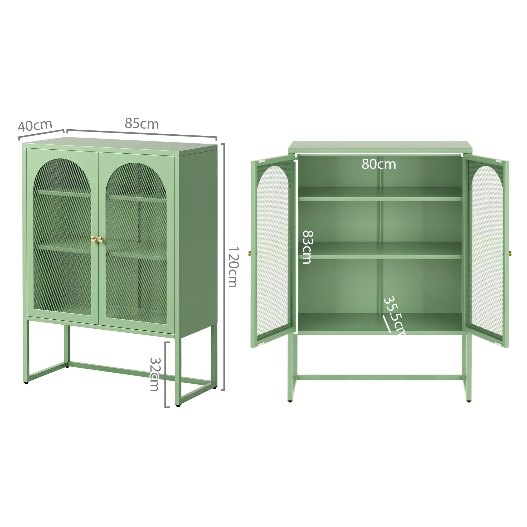 Metal Locker Arched Sideboard Cabinet - Mint Green