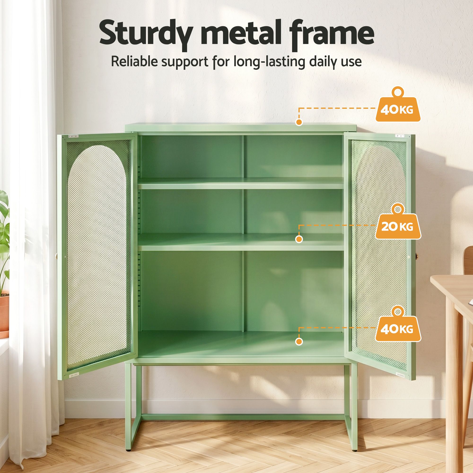 Metal Locker Arched Sideboard Cabinet - Mint Green