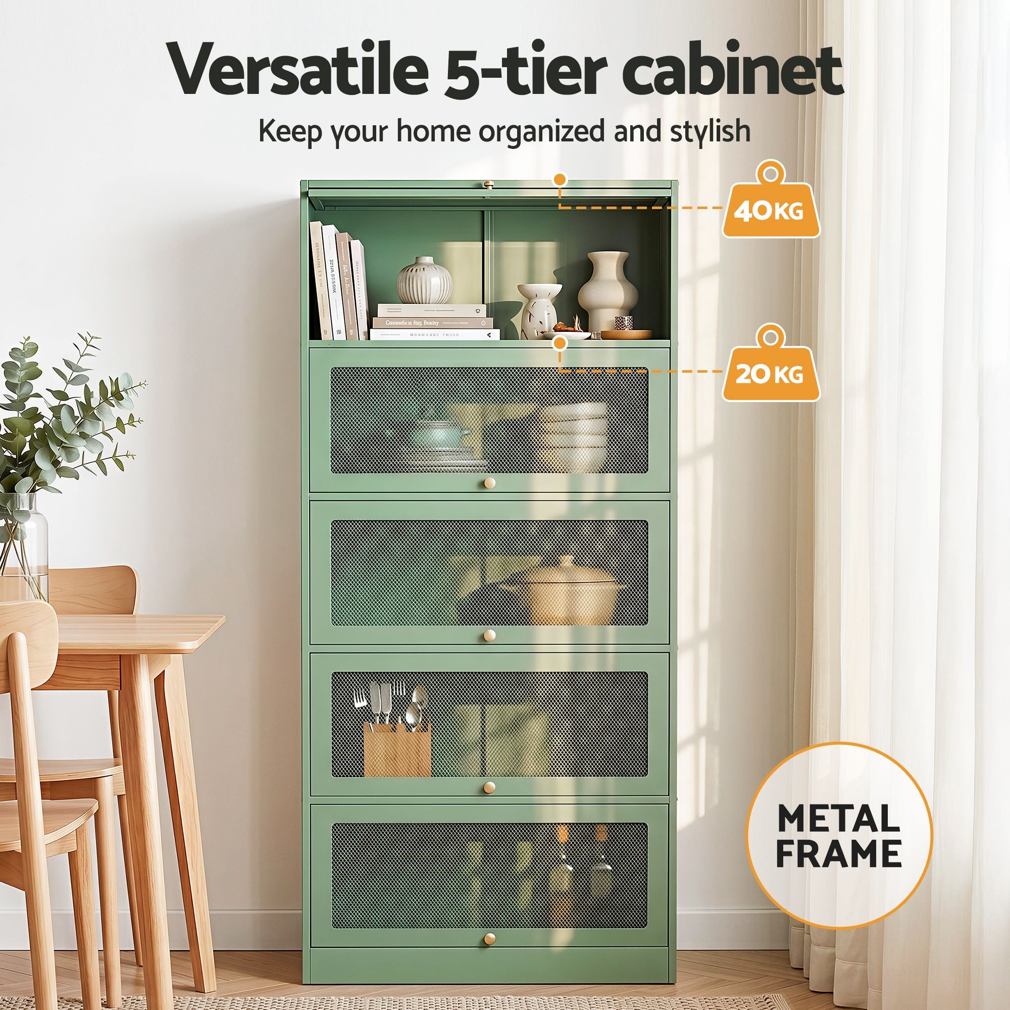 Metal Locker Bookshelf Display Cabinet - Mint Green