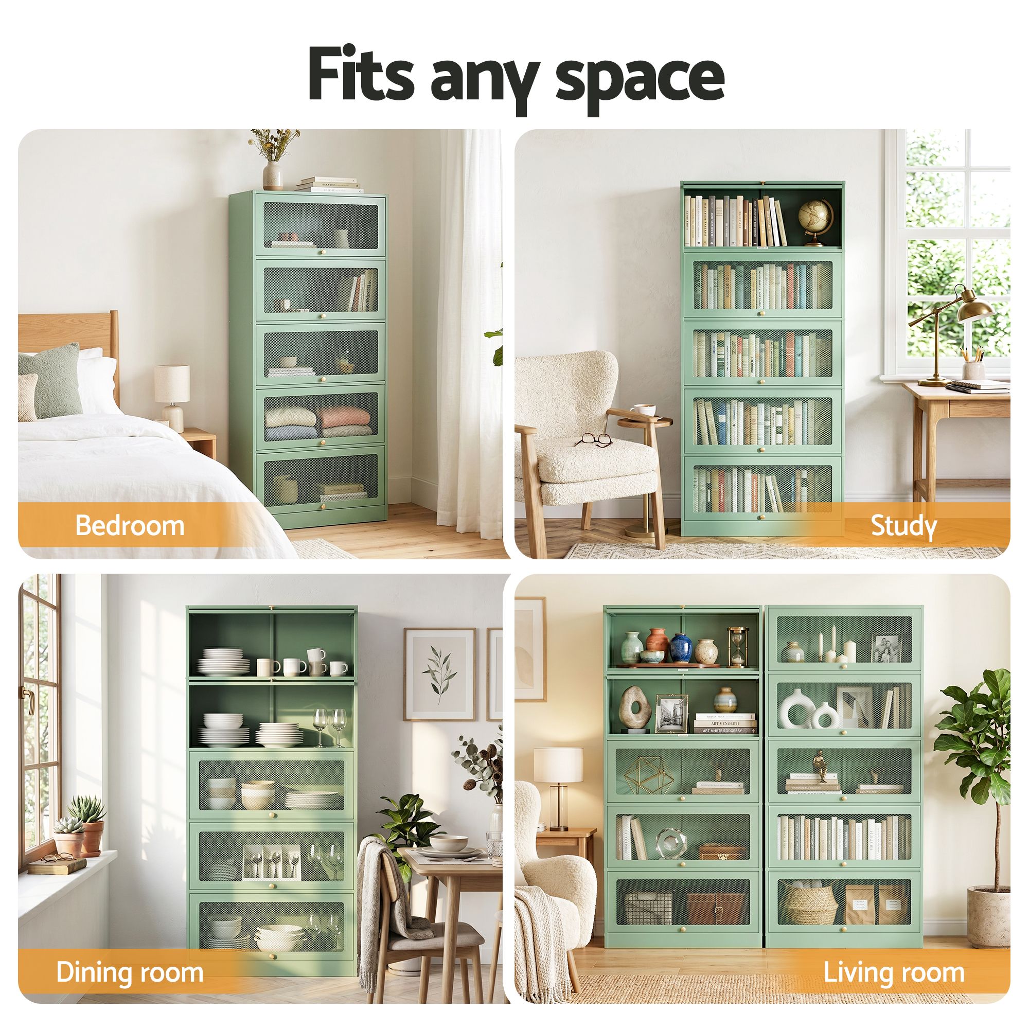 Metal Locker Bookshelf Display Cabinet - Mint Green