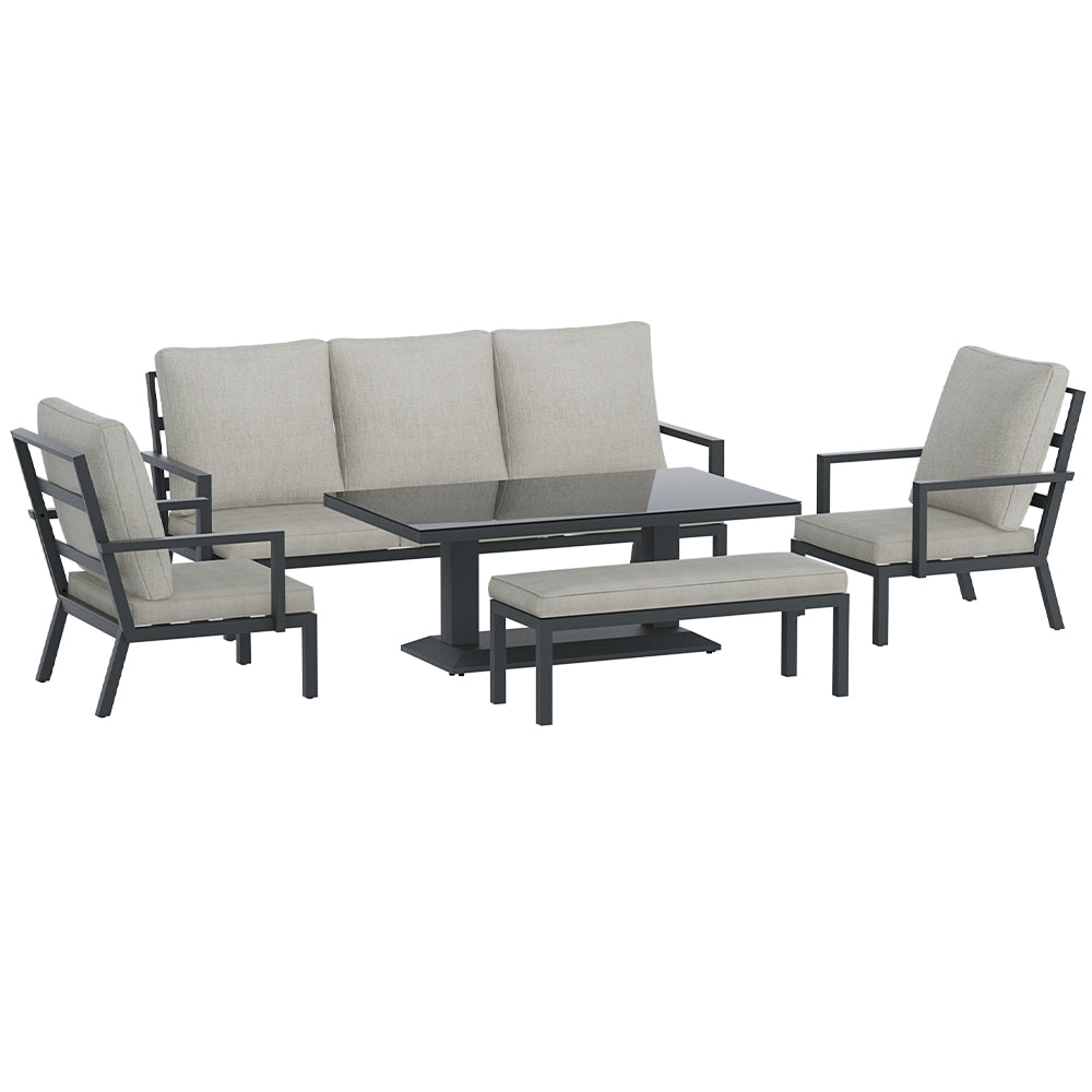 7 Seater Aluminium Outdoor Sofa Set - Black - Homecoze