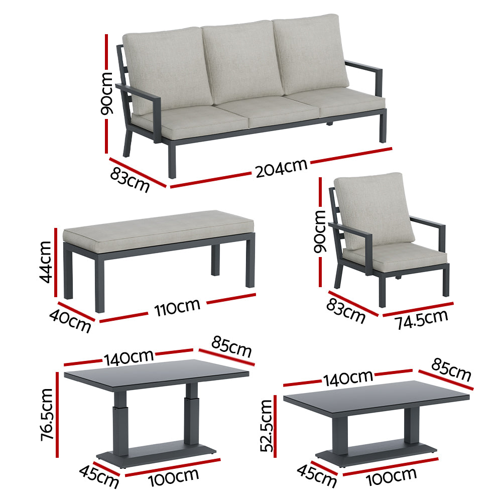 7 Seater Aluminium Outdoor Sofa Set - Black - Homecoze