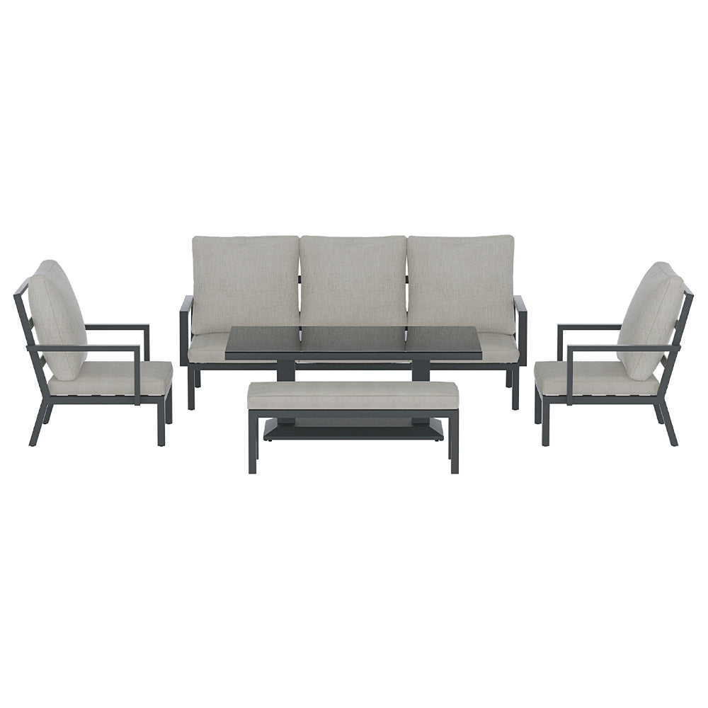 7 Seater Aluminium Outdoor Sofa Set - Black - Homecoze