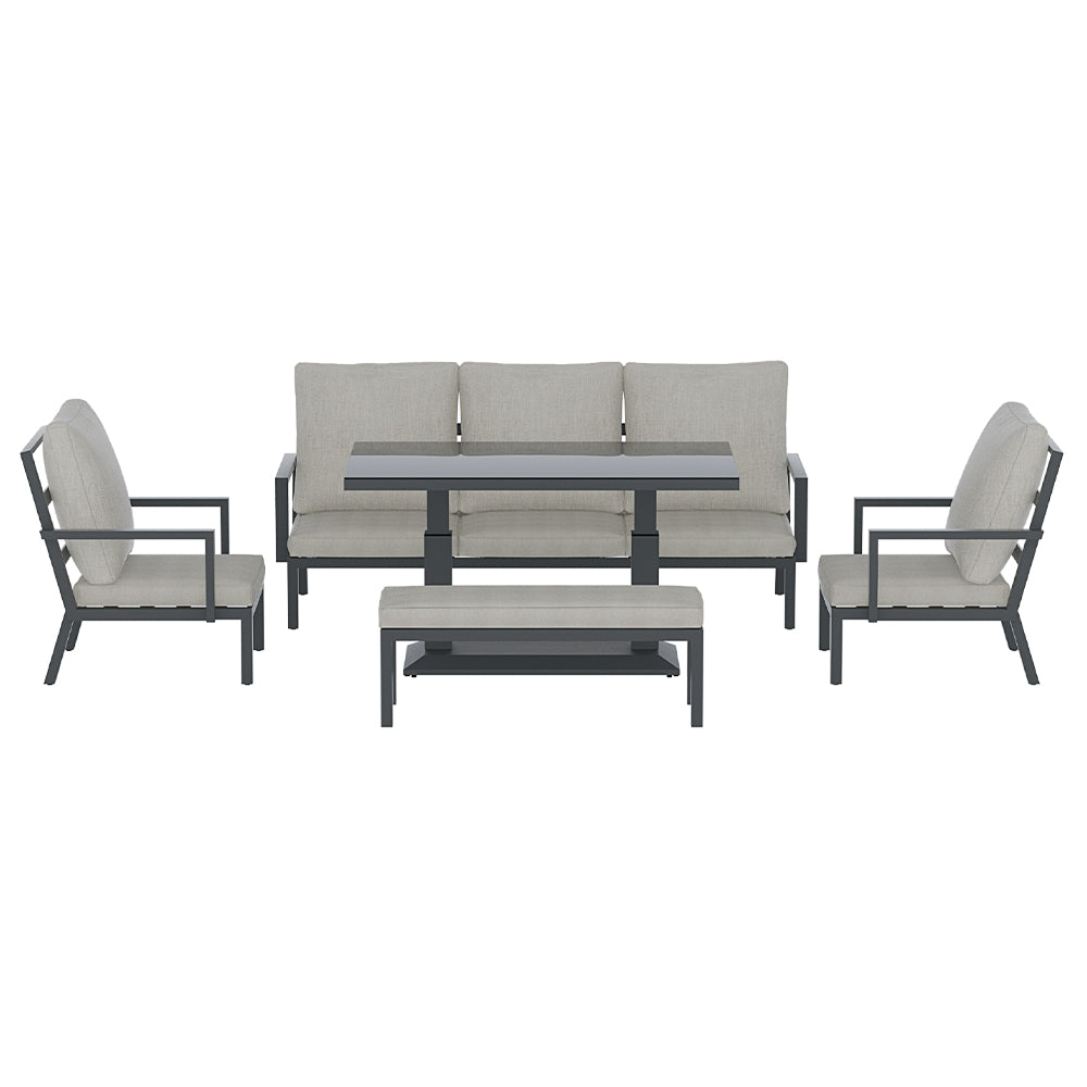 7 Seater Aluminium Outdoor Sofa Set - Black - Homecoze
