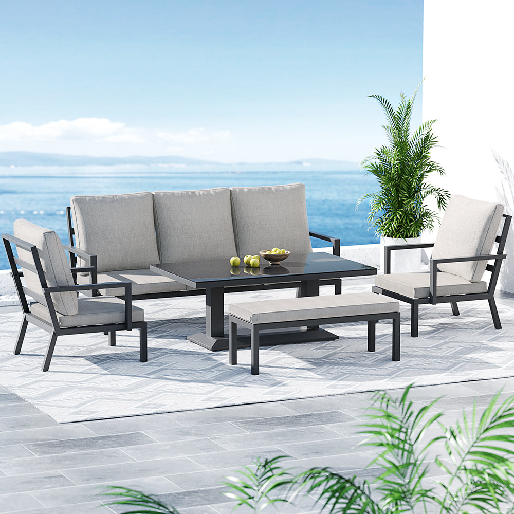 7 Seater Aluminium Outdoor Sofa Set - Black - Homecoze