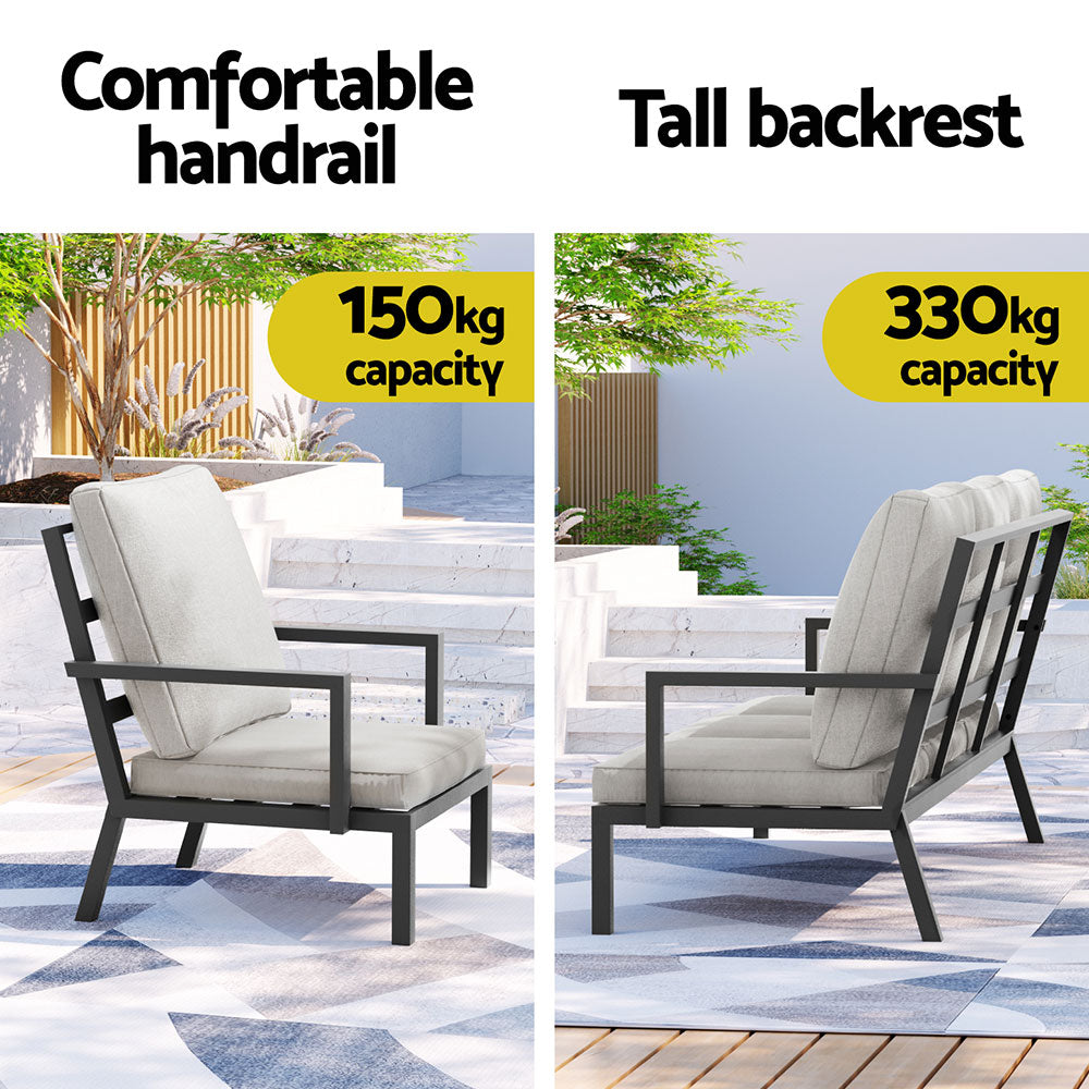 7 Seater Aluminium Outdoor Sofa Set - Black - Homecoze