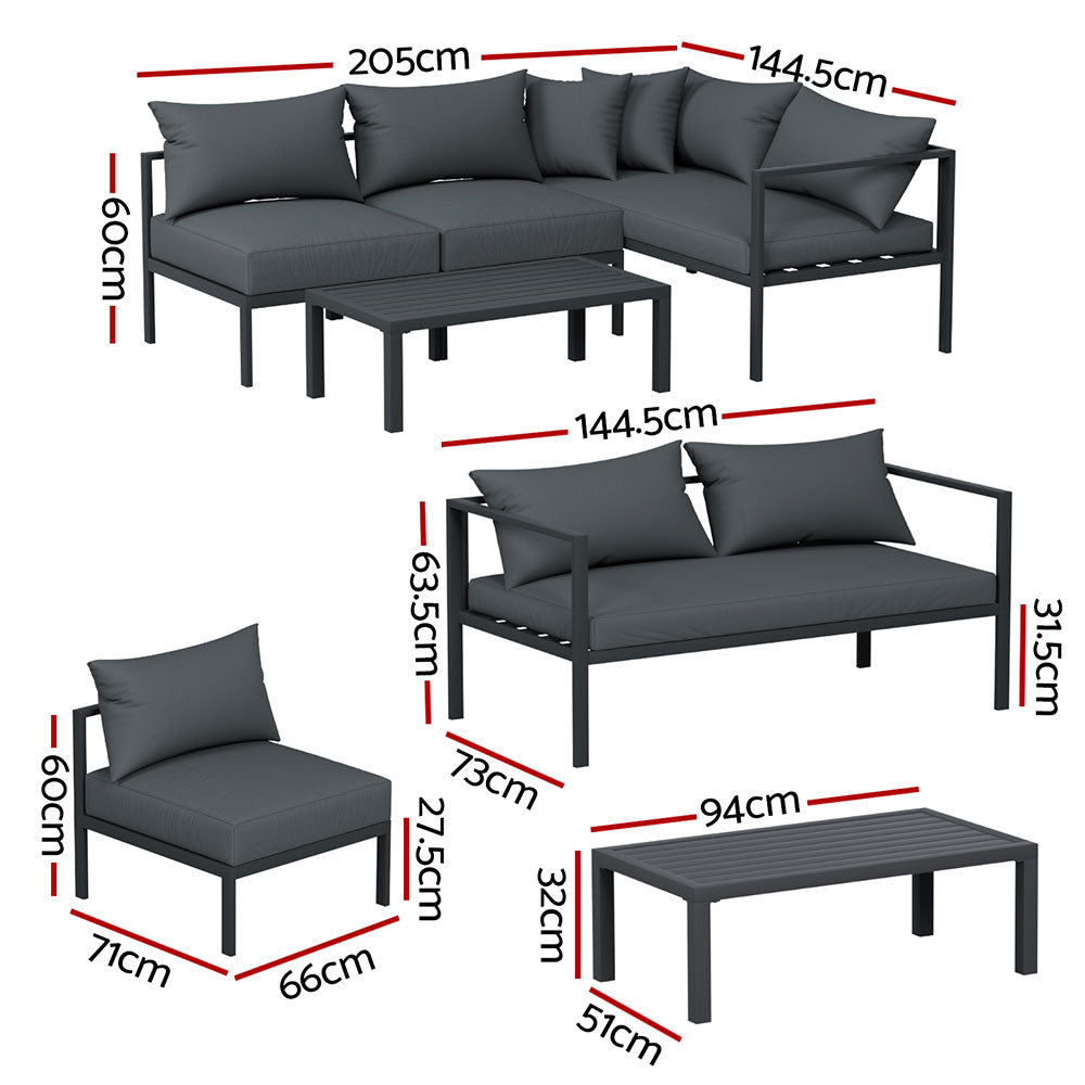 4 Seater Aluminium Outdoor Sofa Set - Charcoal - Homecoze