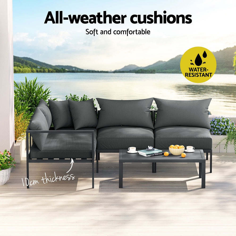 4 Seater Aluminium Outdoor Sofa Set - Charcoal - Homecoze