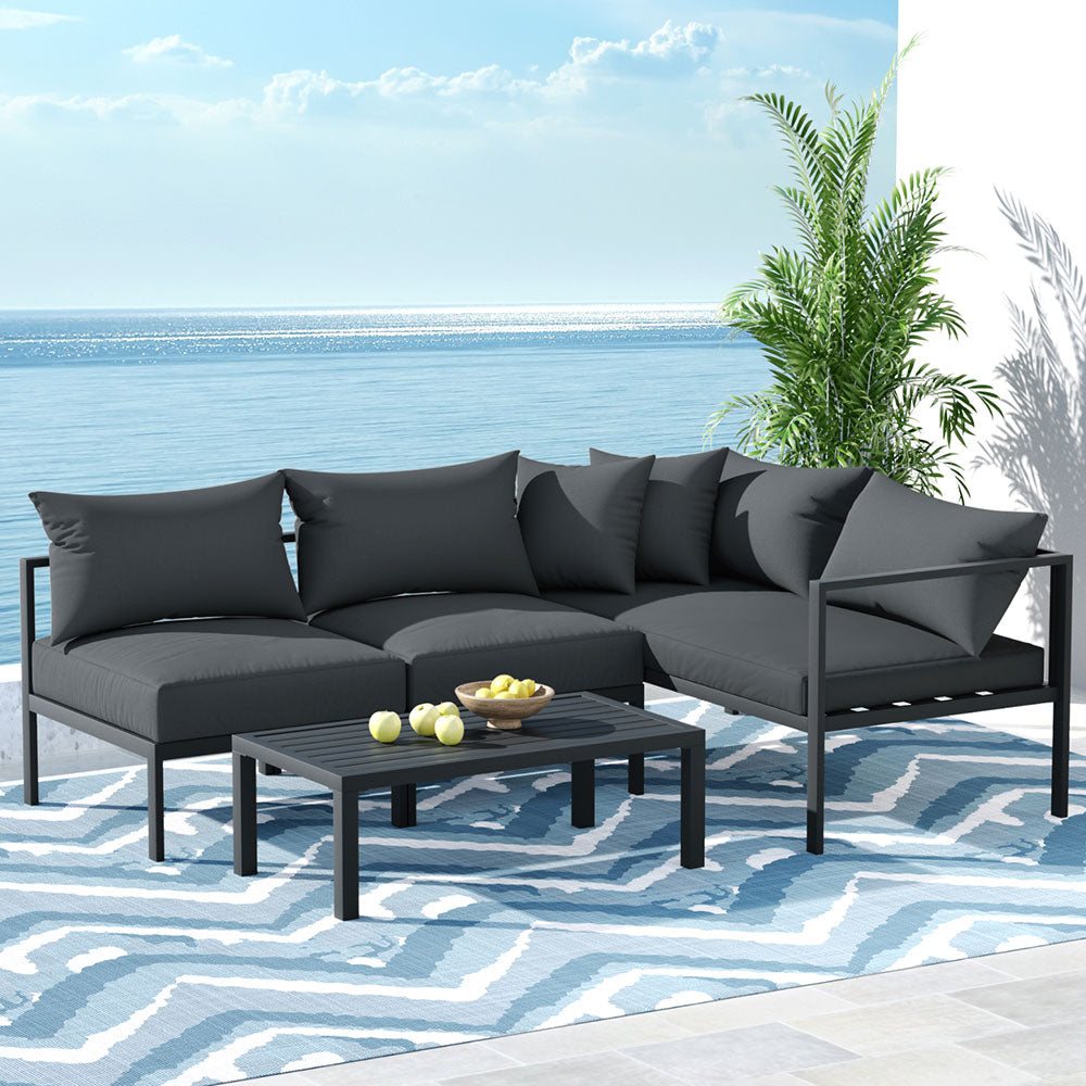4 Seater Aluminium Outdoor Sofa Set - Charcoal - Homecoze