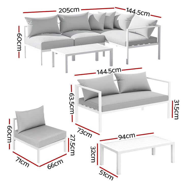 4 Seater Aluminium Outdoor Sofa Set - White