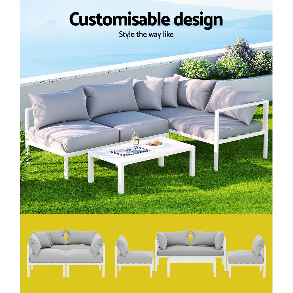 4 Seater Aluminium Outdoor Sofa Set - White - Homecoze