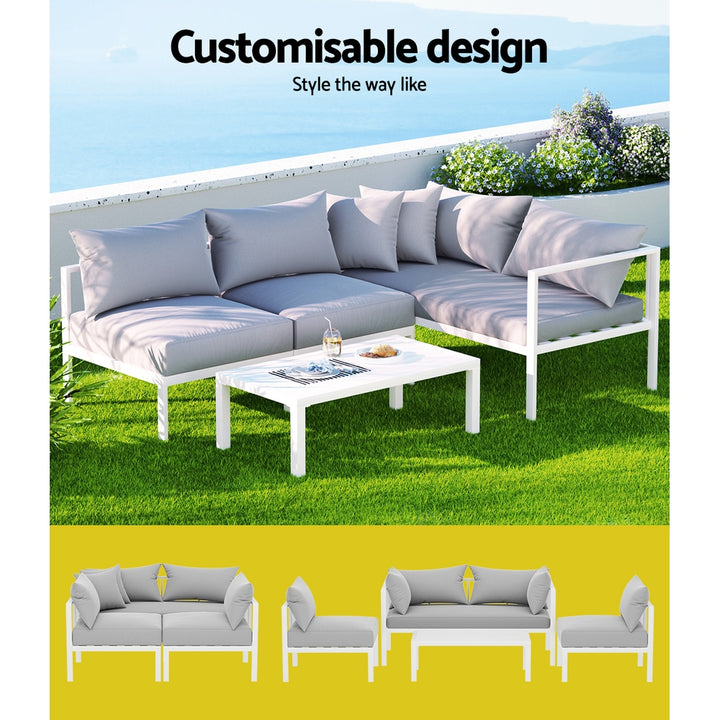 4 Seater Aluminium Outdoor Sofa Set - White