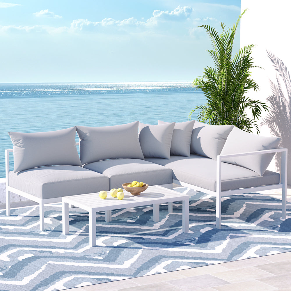 4 Seater Aluminium Outdoor Sofa Set - White - Homecoze