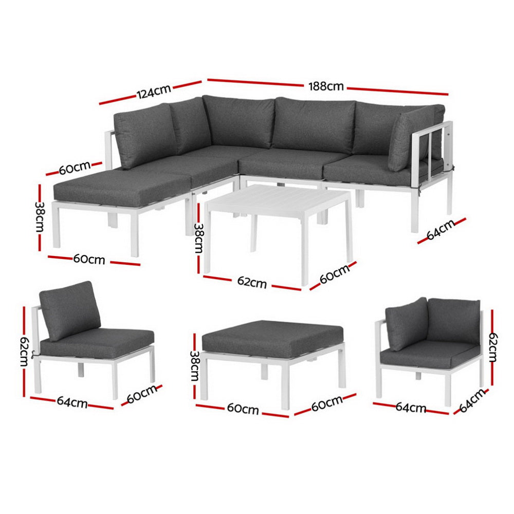 5 Seater Aluminium Outdoor Sofa Set - White - Homecoze