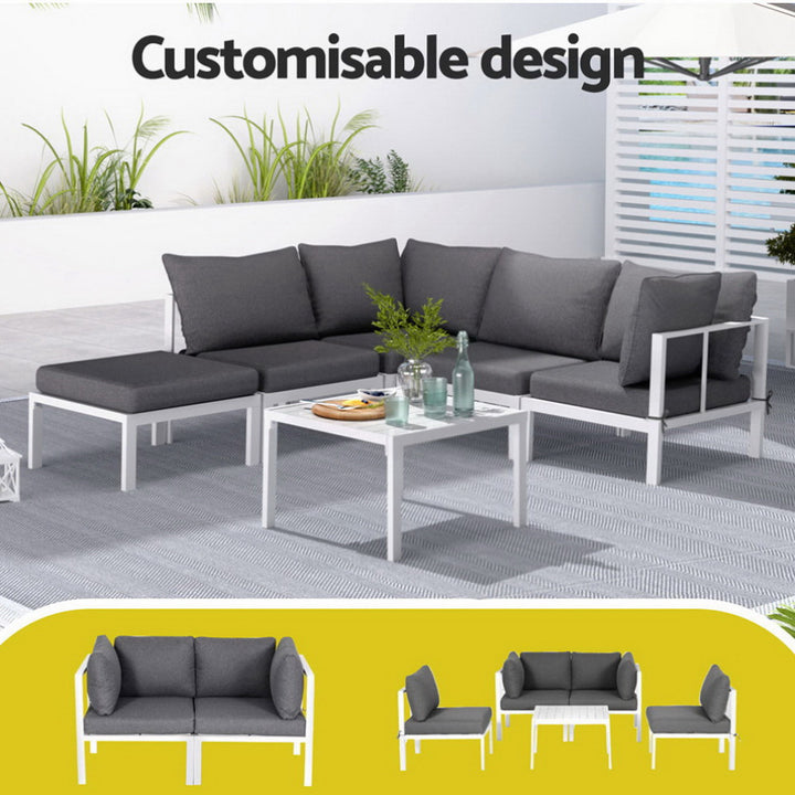 5 Seater Aluminium Outdoor Sofa Set - White - Homecoze