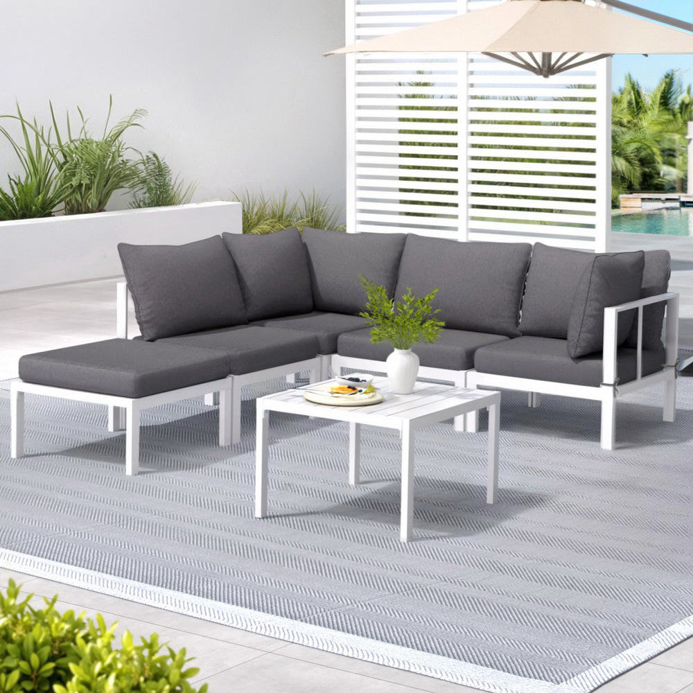5 Seater Aluminium Outdoor Sofa Set - White - Homecoze