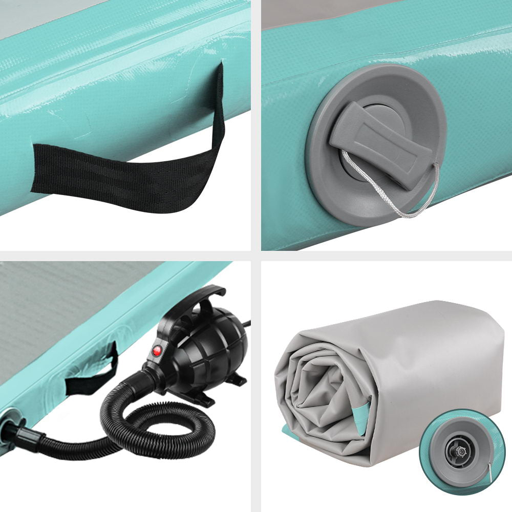 3M Air Track Gymnastics Tumbling Inflatable Exercise Mat 10cm Thick Green with Pump - Homecoze