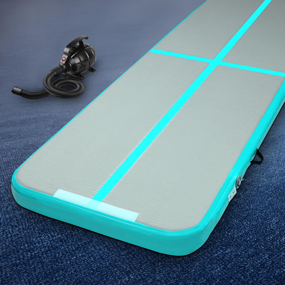 3M Air Track Gymnastics Tumbling Inflatable Exercise Mat 10cm Thick Green with Pump - Homecoze