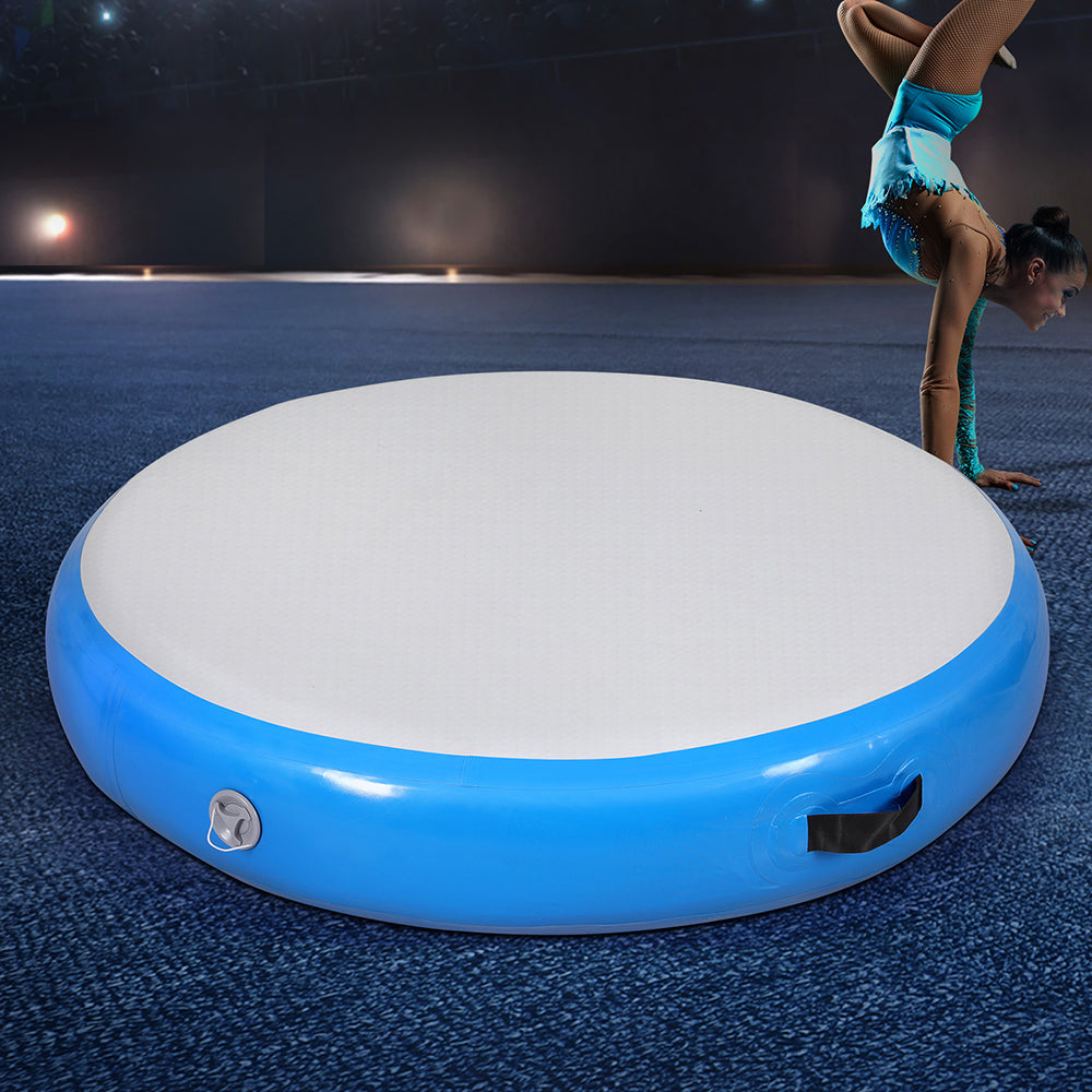 Round 1m Air Track Inflatable Gymnastics Tumbling Mat - Blue - Homecoze
