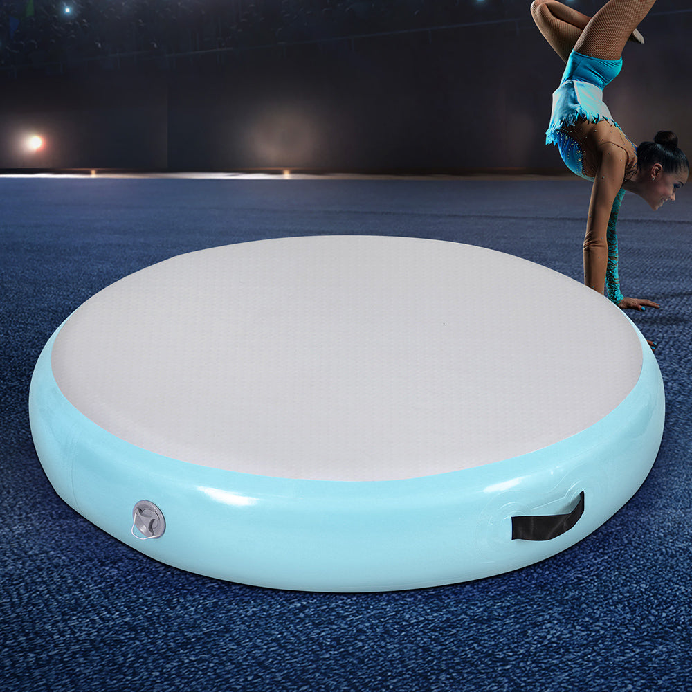 Round 1m Air Track Inflatable Gymnastics Tumbling Mat - Green - Homecoze