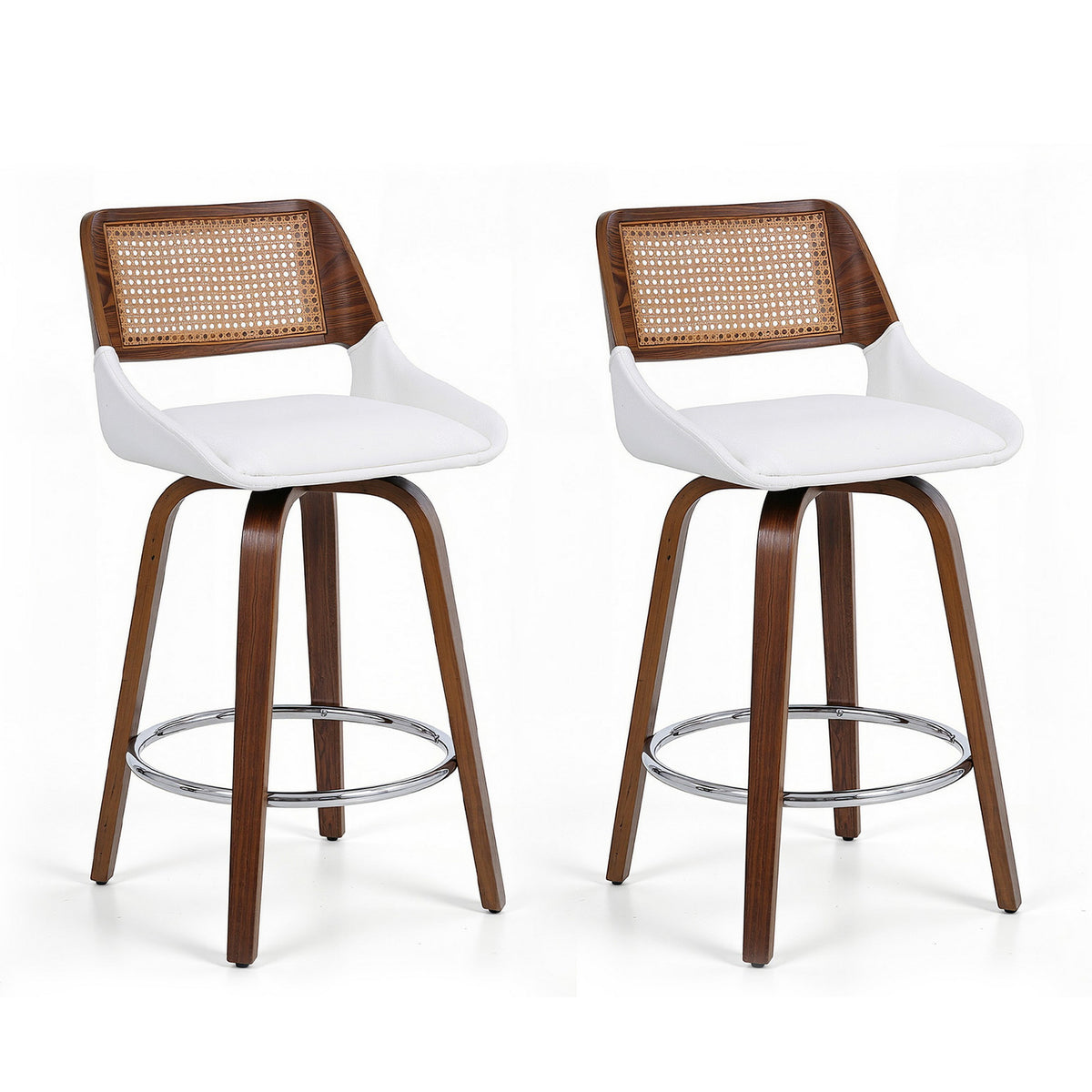 Eira (Set of 2) Rattan Back Bar Stools 60cm – White - Homecoze