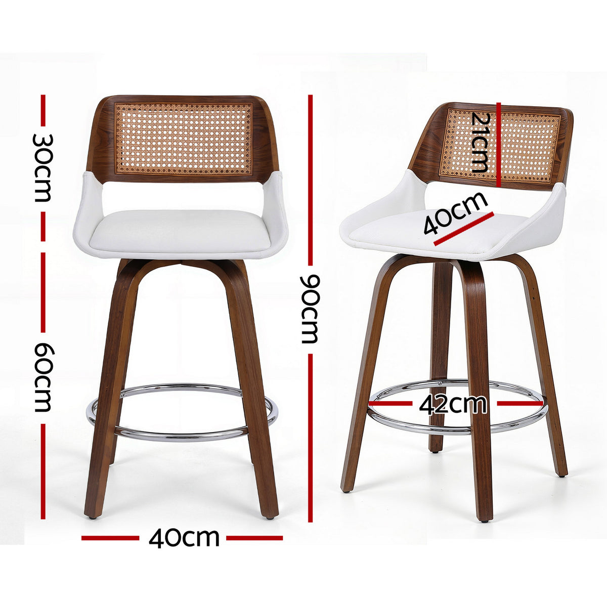 Eira (Set of 2) Rattan Back Bar Stools 60cm – White - Homecoze