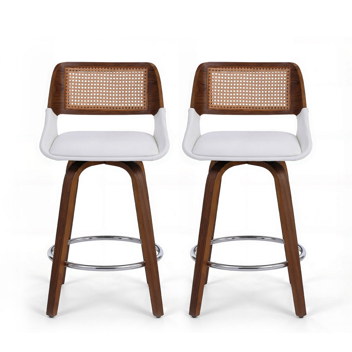 Eira (Set of 2) Rattan Back Bar Stools 60cm – White - Homecoze