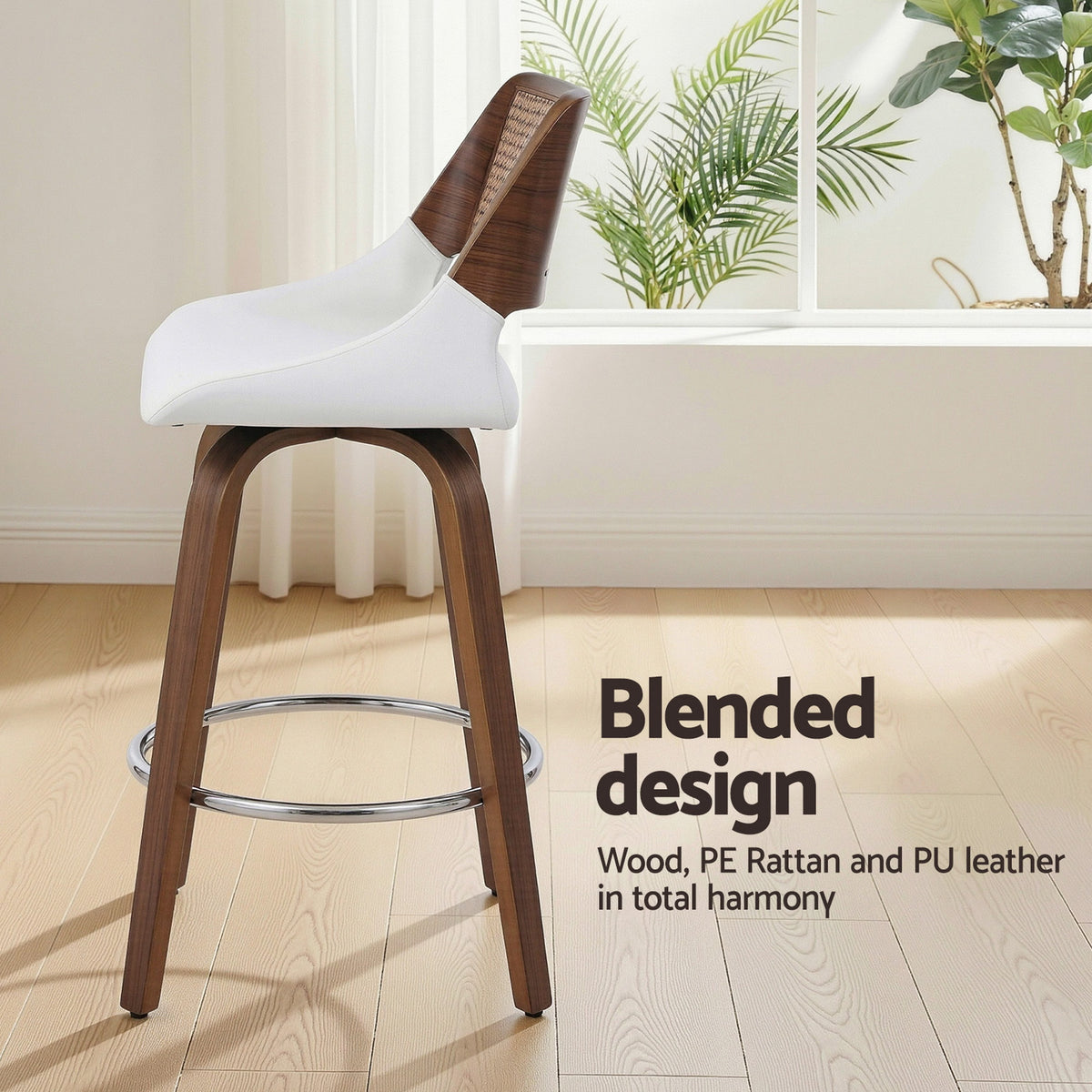 Eira (Set of 2) Rattan Back Bar Stools 60cm – White - Homecoze