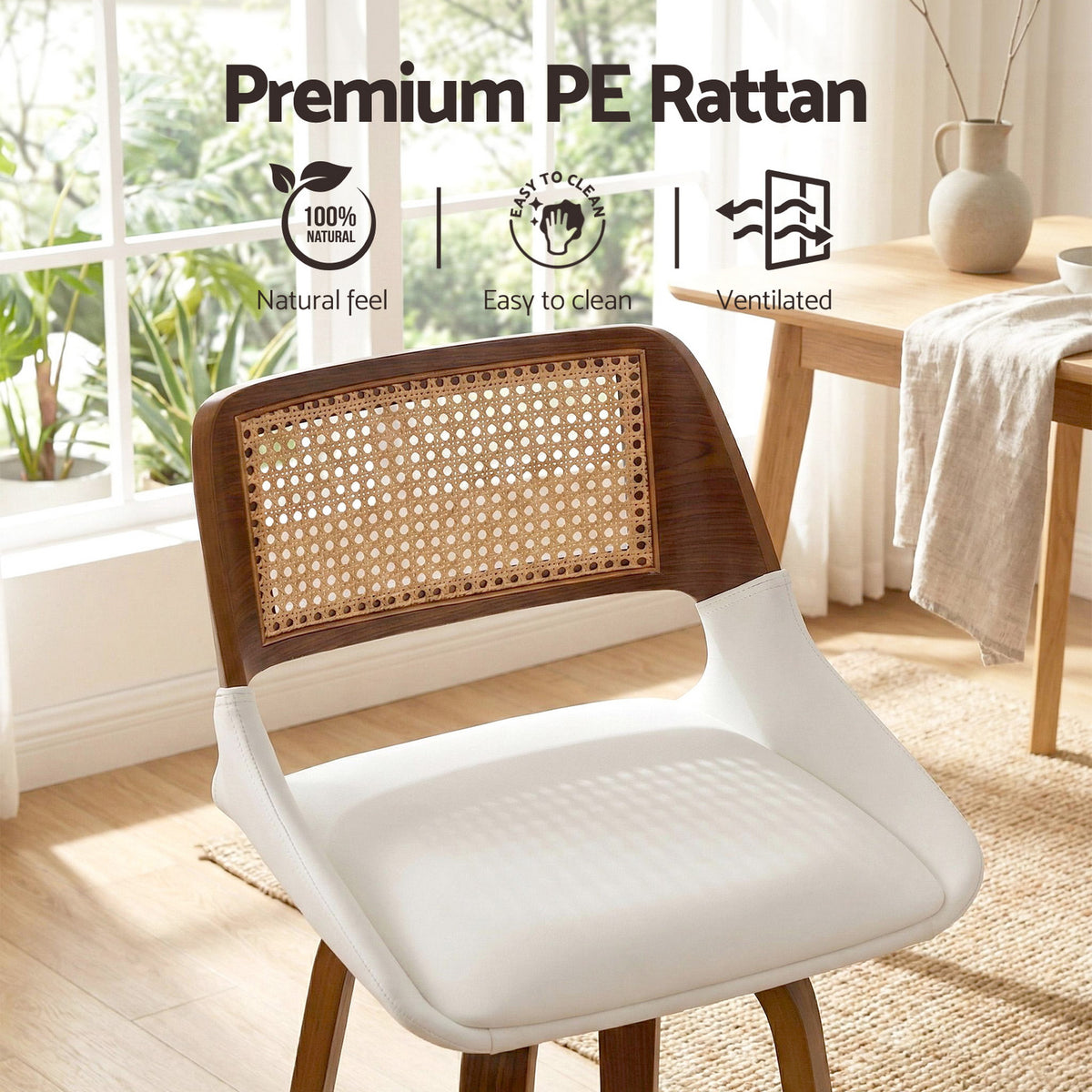 Eira (Set of 2) Rattan Back Bar Stools 60cm – White - Homecoze