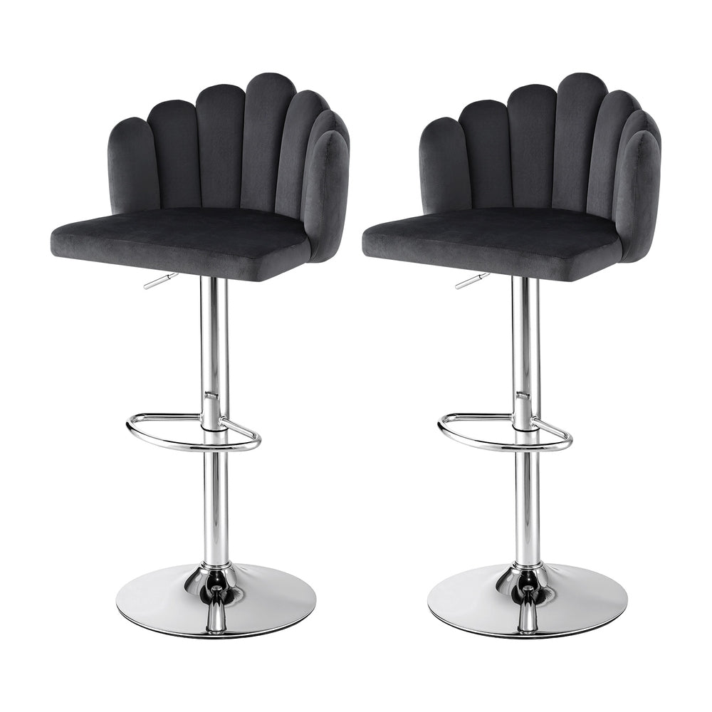Artiss Bar Stool X2 Kitchen Dining Counter Gaslift Chair Adjustable Velvet Grey - Homecoze