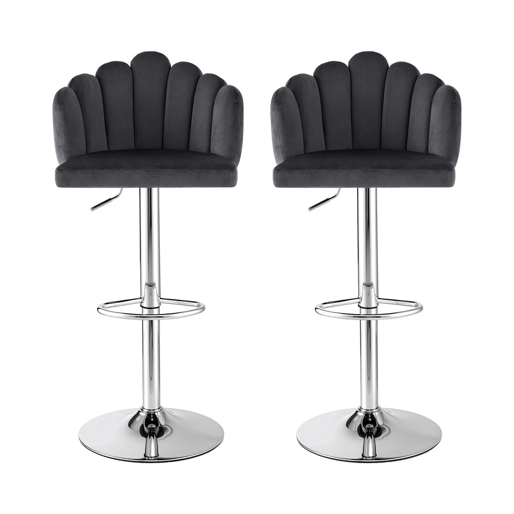 Artiss Bar Stool X2 Kitchen Dining Counter Gaslift Chair Adjustable Velvet Grey - Homecoze