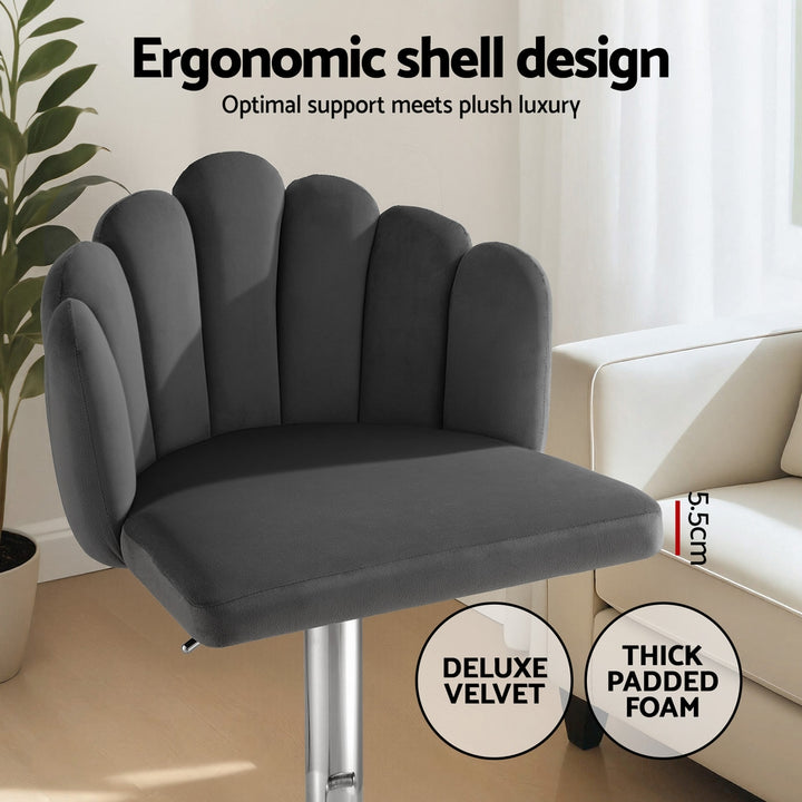 Artiss Bar Stool X2 Kitchen Dining Counter Gaslift Chair Adjustable Velvet Grey - Homecoze