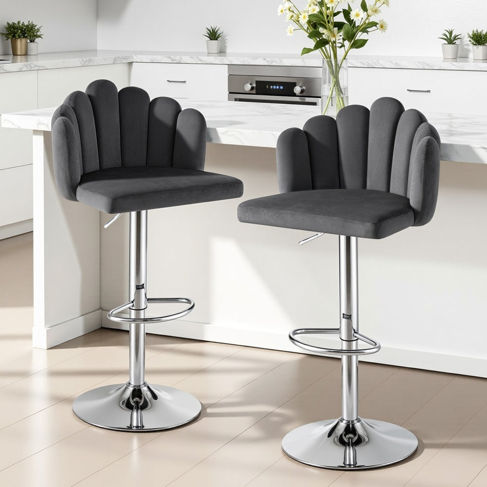 Artiss Bar Stool X2 Kitchen Dining Counter Gaslift Chair Adjustable Velvet Grey - Homecoze
