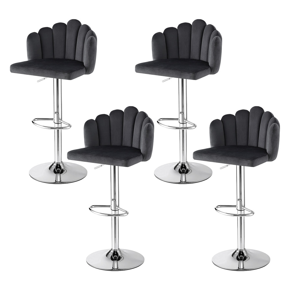 Artiss Bar Stool X4 Kitchen Dining Counter Gaslift Chair Adjustable Velvet Grey - Homecoze