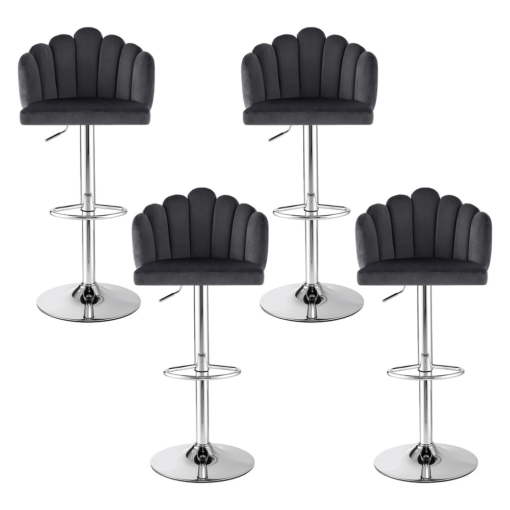 Artiss Bar Stool X4 Kitchen Dining Counter Gaslift Chair Adjustable Velvet Grey - Homecoze