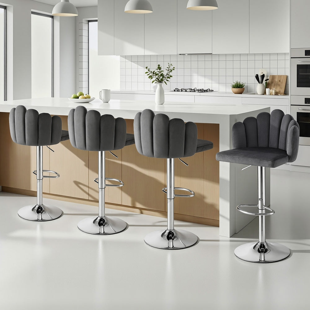 Artiss Bar Stool X4 Kitchen Dining Counter Gaslift Chair Adjustable Velvet Grey - Homecoze
