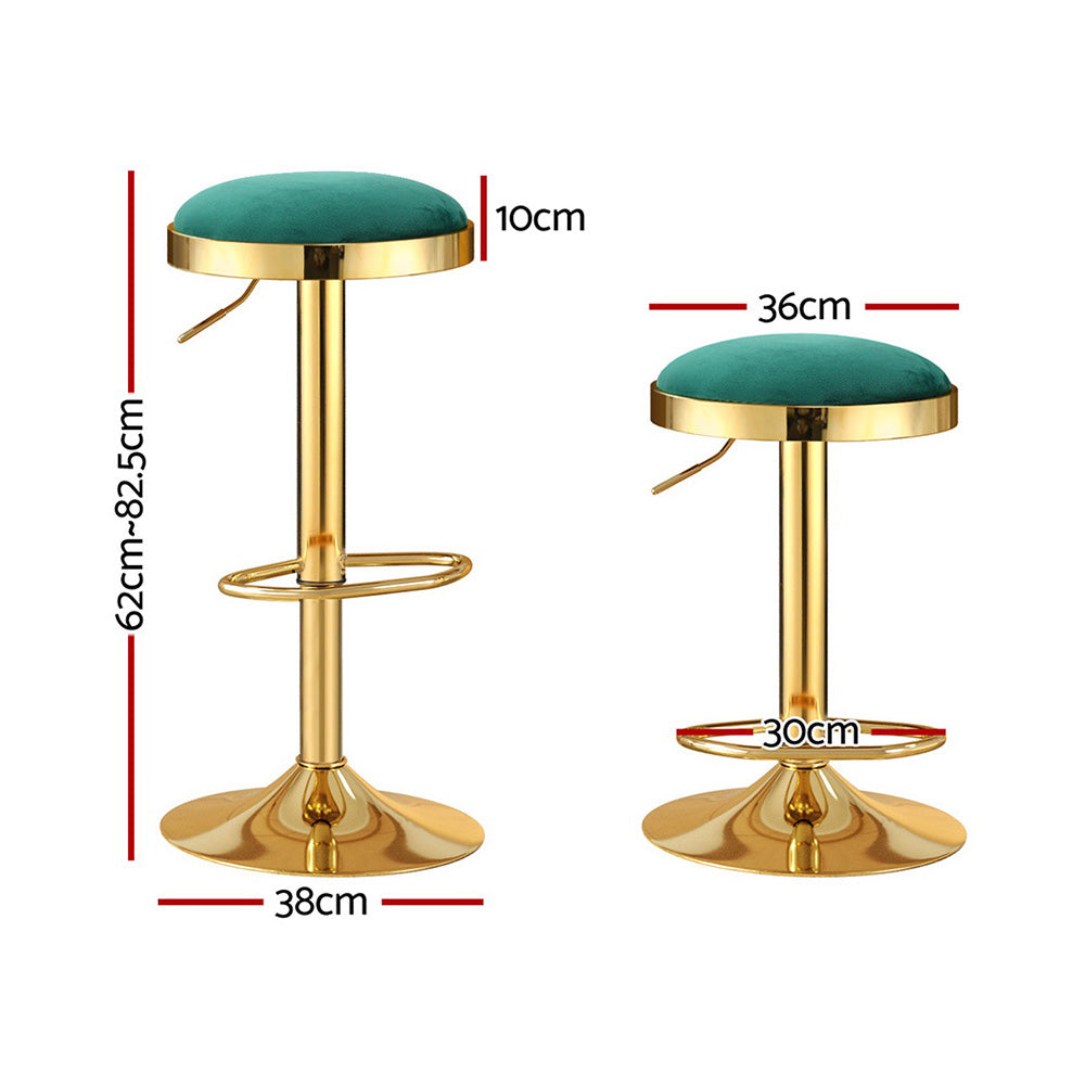 2x Artiss Bar Stools Kitchen Dining Chairs Velvet Padded Stool Green - Homecoze