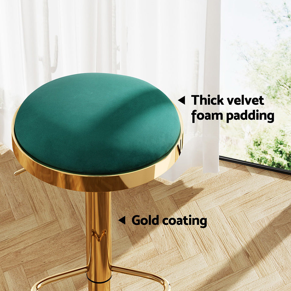 2x Artiss Bar Stools Kitchen Dining Chairs Velvet Padded Stool Green - Homecoze