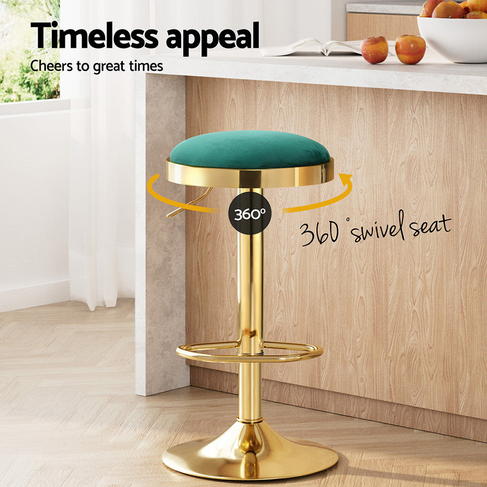 4x Artiss Bar Stools Kitchen Dining Chairs Velvet Padded Stool Green - Homecoze