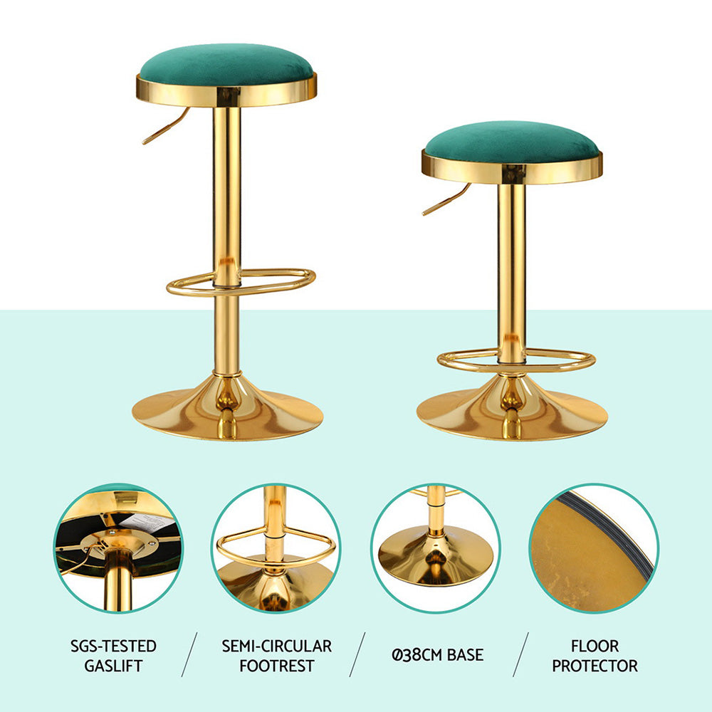 4x Artiss Bar Stools Kitchen Dining Chairs Velvet Padded Stool Green - Homecoze
