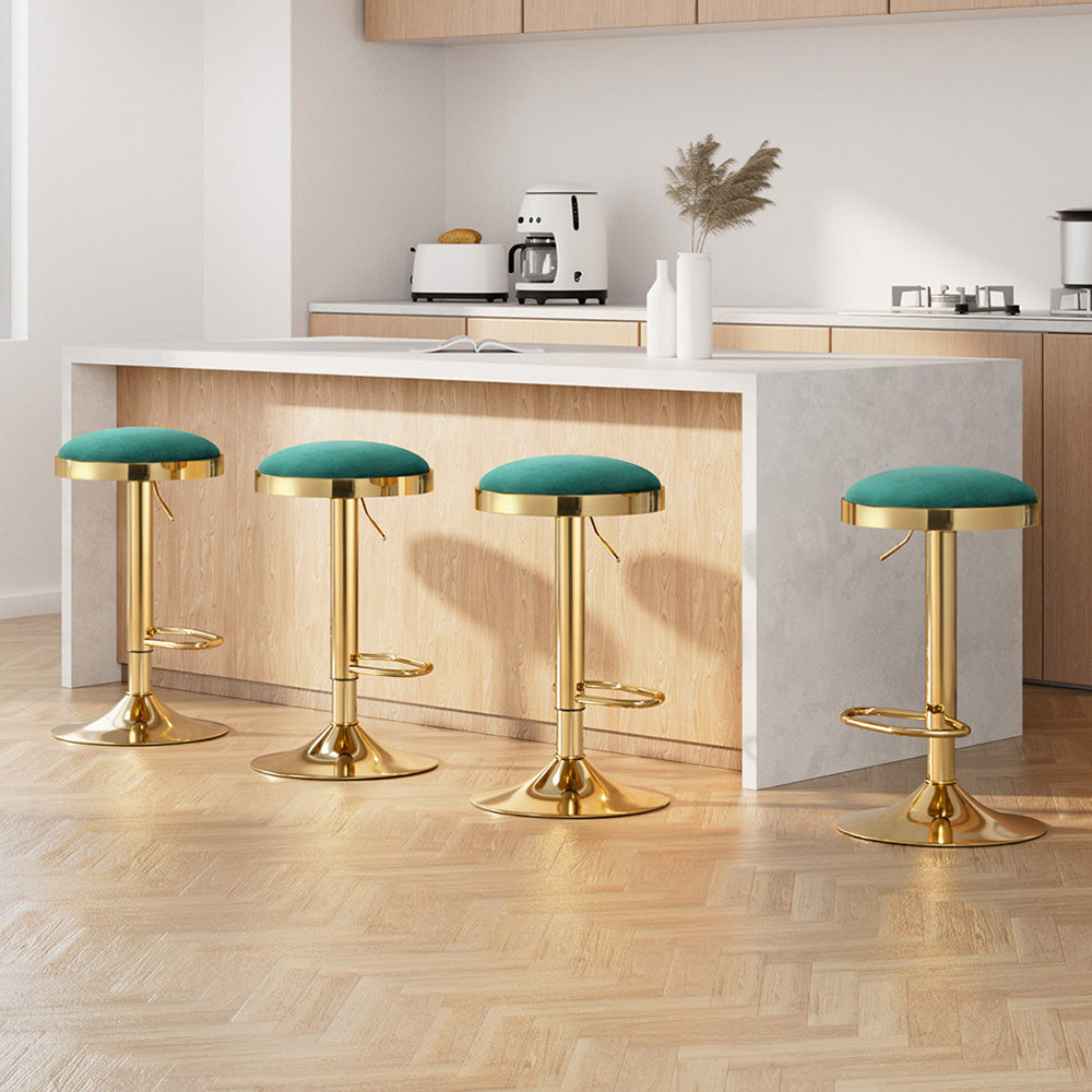 4x Artiss Bar Stools Kitchen Dining Chairs Velvet Padded Stool Green - Homecoze