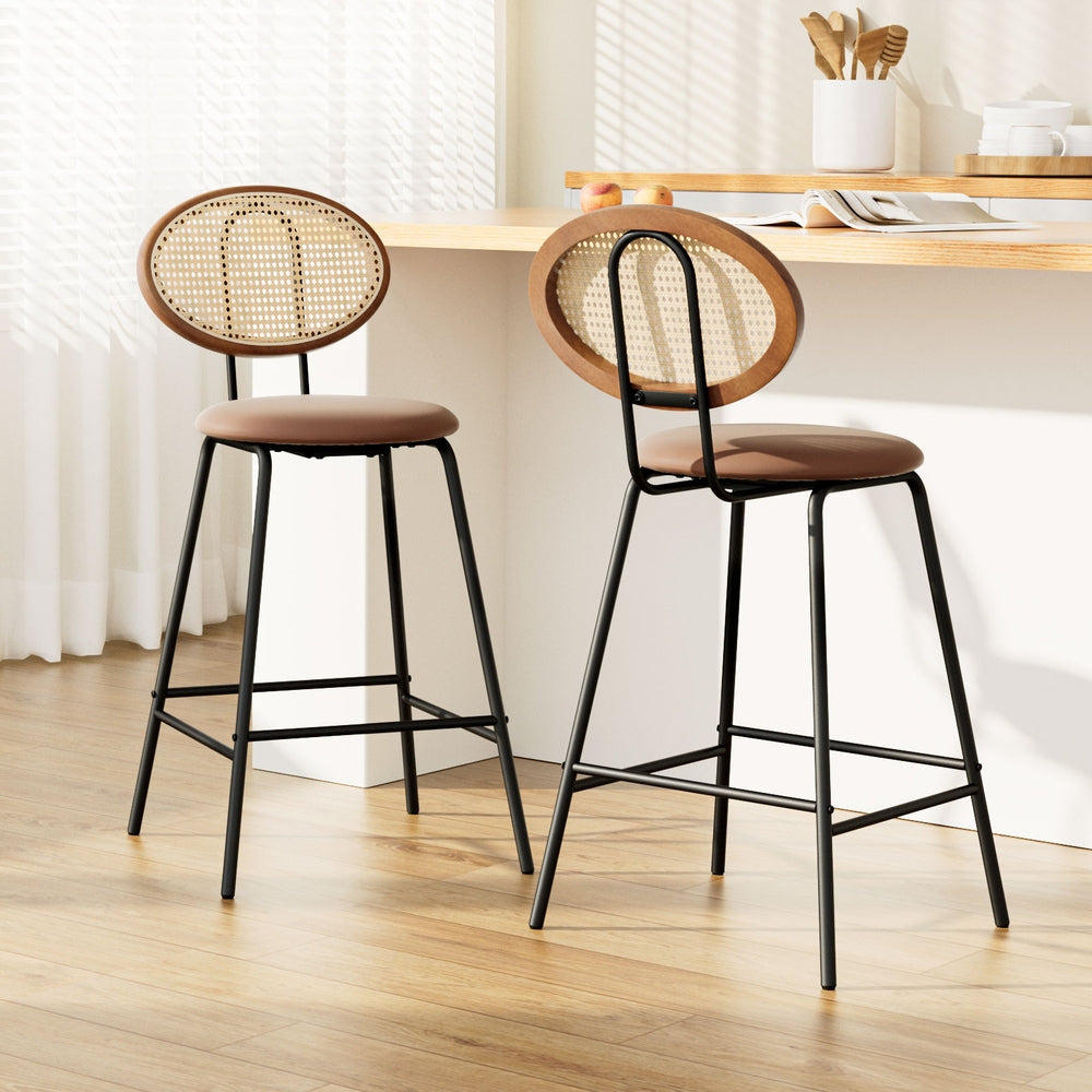 Rosie (Set of 2) Rattan Bar Stools 65cm - Brown - Homecoze