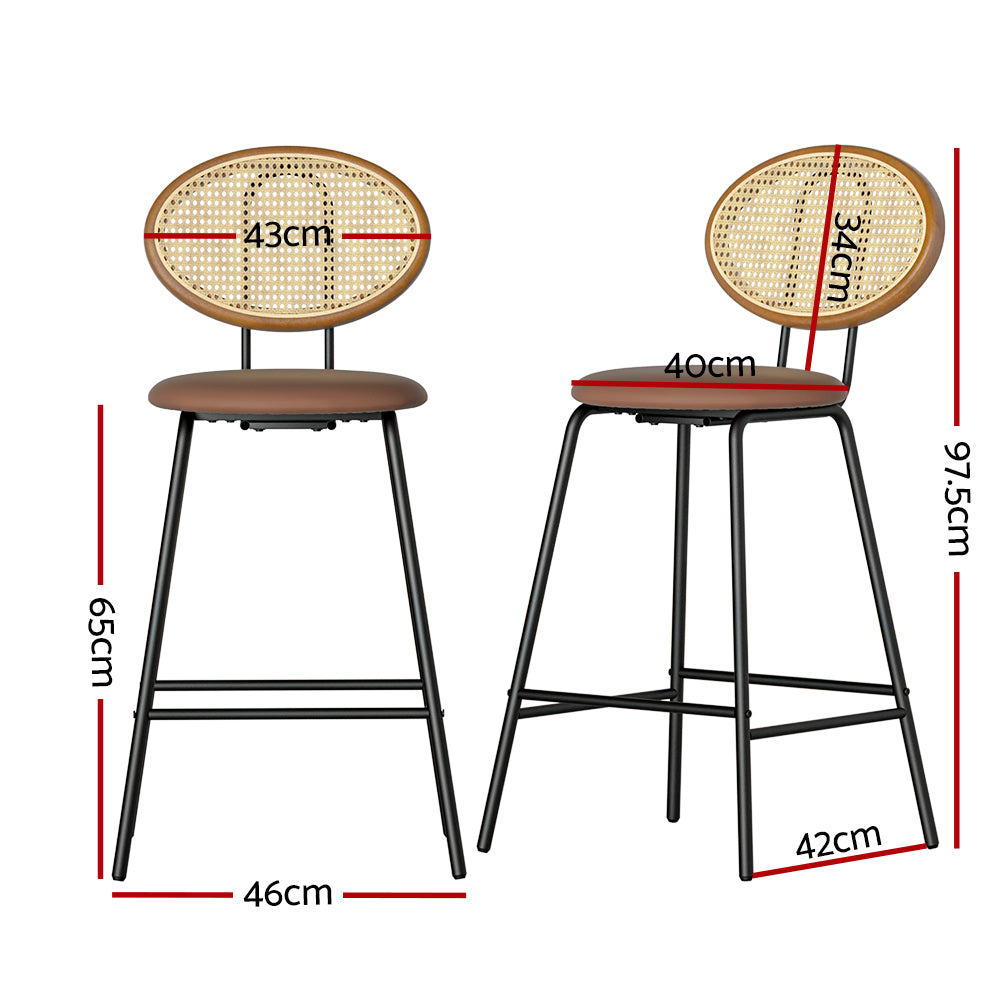 Rosie (Set of 2) Rattan Bar Stools 65cm - Brown - Homecoze