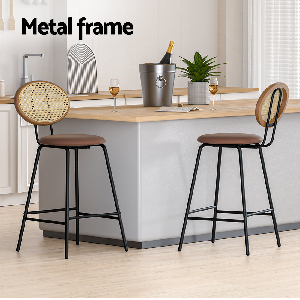 Rosie (Set of 2) Rattan Bar Stools 65cm - Brown - Homecoze