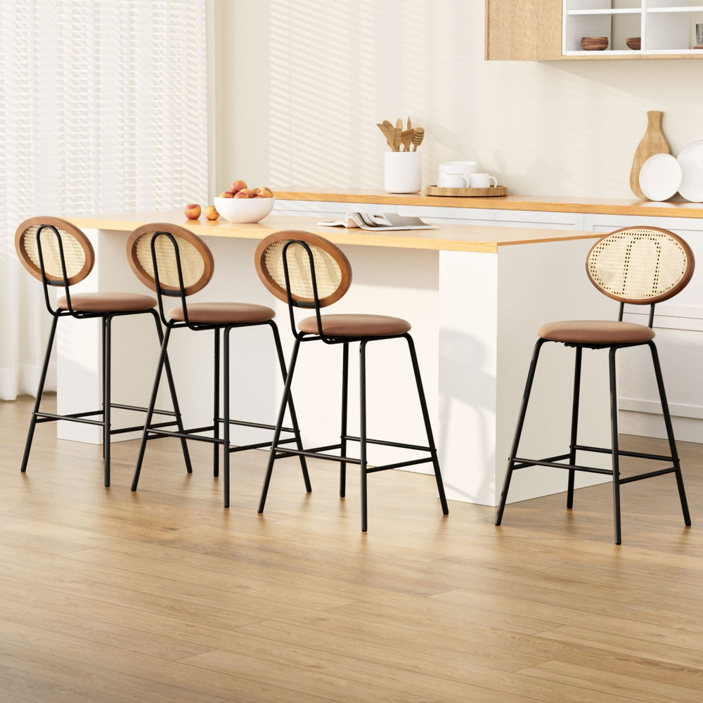 Rosie (Set of 4) Rattan Bar Stools 65cm - Brown - Homecoze