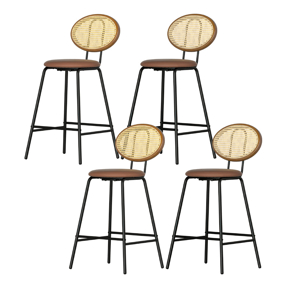 Rosie (Set of 4) Rattan Bar Stools 65cm - Brown - Homecoze
