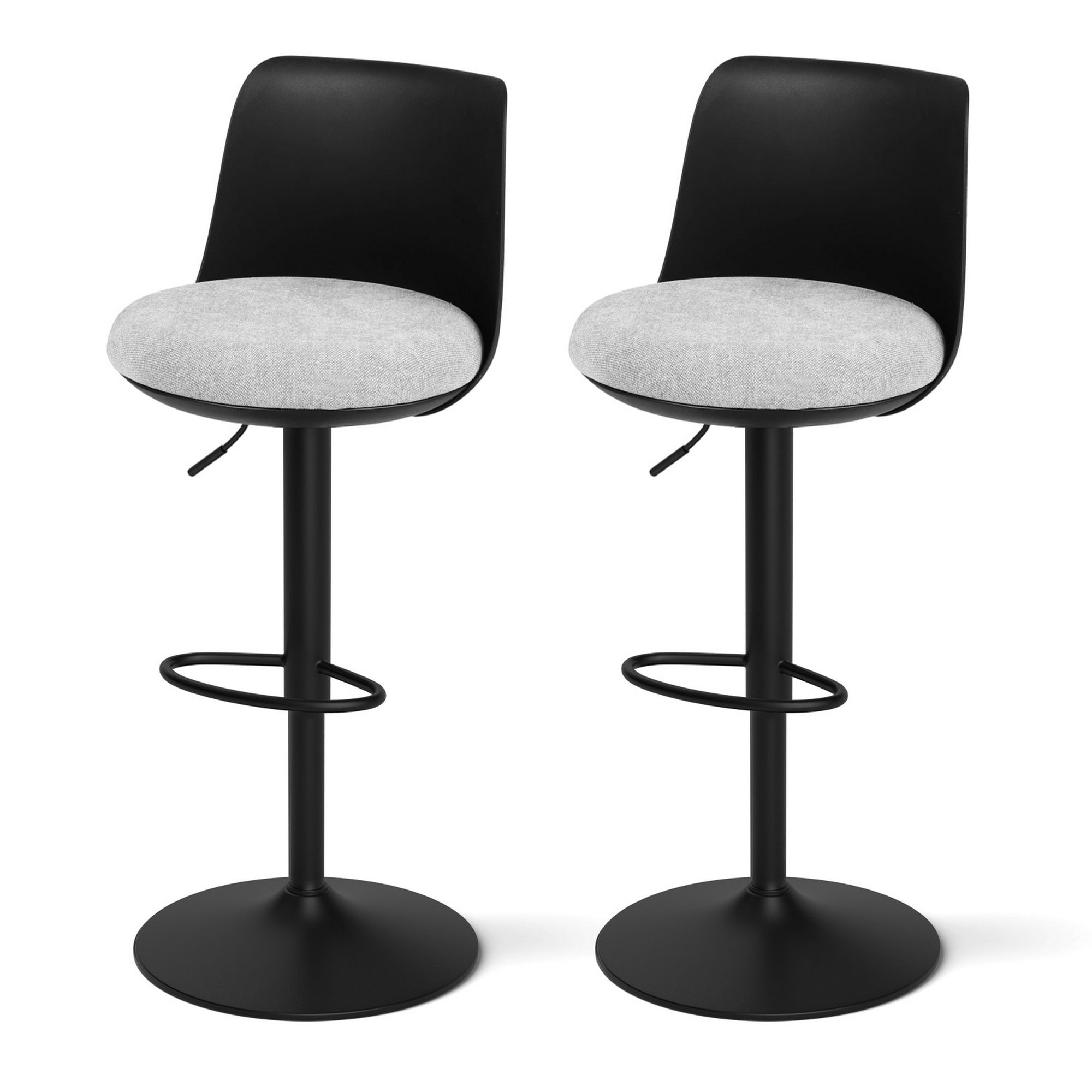Artiss 2x Bar Stools Kitchen Swivel Gas Lift Counter Dining Chair Curved Black - Homecoze